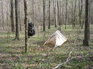 A leave-no-trace campsite near the east Caney Creek trail in the early spring.